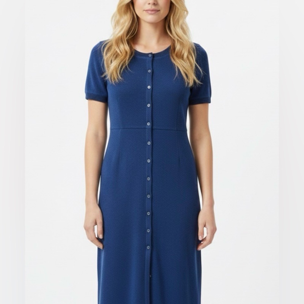 Eddie Bauer‎ Tall Medium Dark Blue Midi Sweater Knit Dress